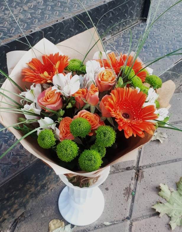 Букет цветов из: Герберы, Хризантемы, Альстромерии и Розы в Ордынском
