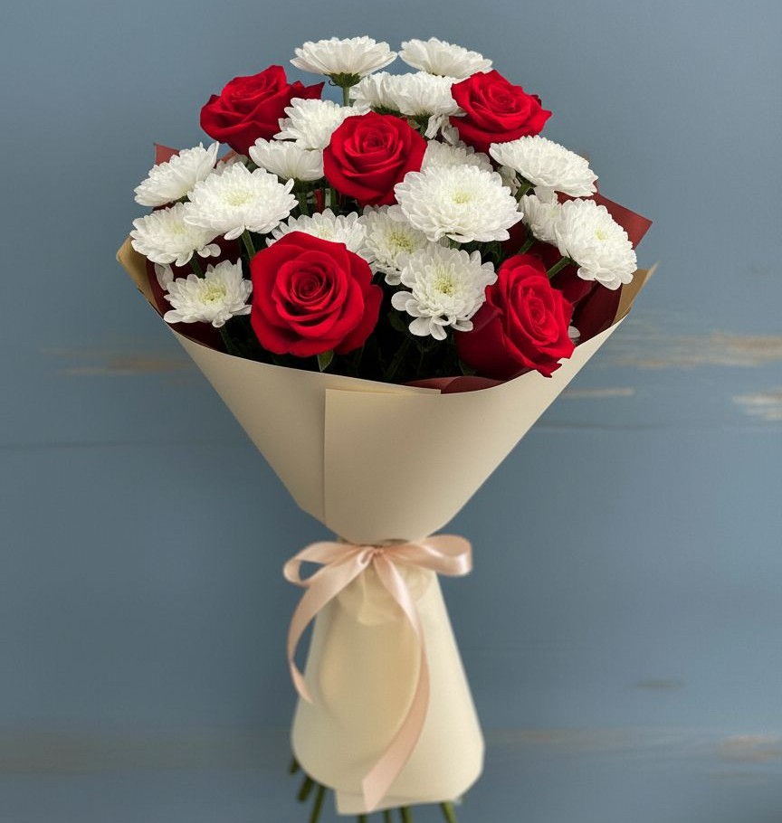 Букет цветов из: Розы и Хризантемы в Ордынском