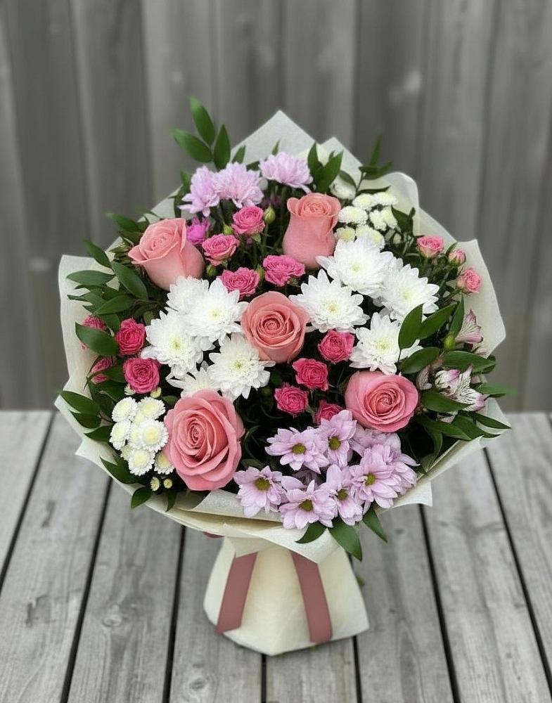 Букет цветов из: Альстромерии, Гвоздики, Розы и Хризантемы в Ордынском