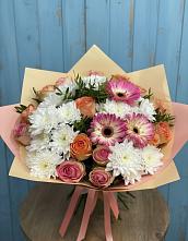 Букет цветов из:  Розы, Герберы и Хризантемы в Ордынском