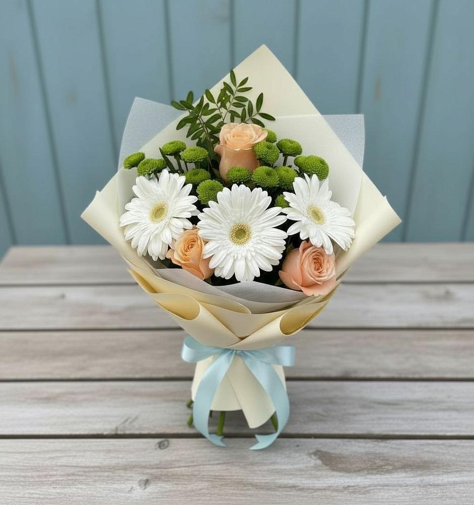 Букет цветов из: Герберы, Розы и Хризантемы в Ордынском