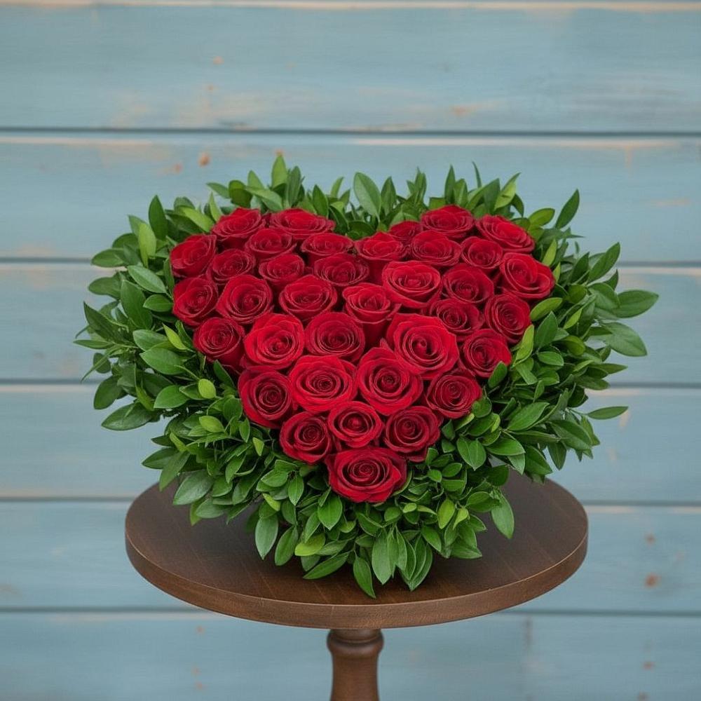 Цветочная композиция из Розы в виде сердца в Ордынском