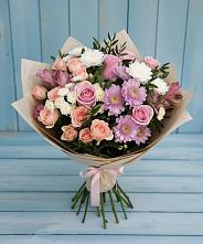 Букет цветов из:  Хризантемы, Розы и Альстромерии в Ордынском