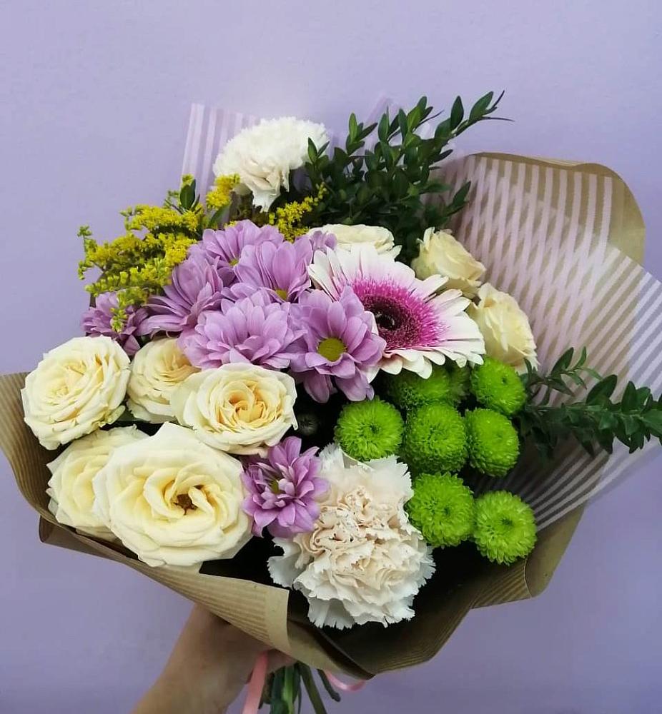 Букет цветов из: Хризантемы, Розы, Гвоздики и Герберы в Ордынском