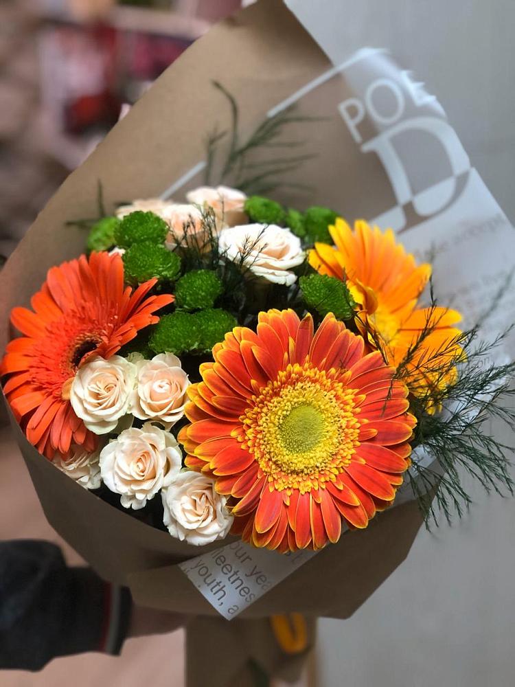Букет цветов из: Герберы, Хризантемы и Розы в Ордынском