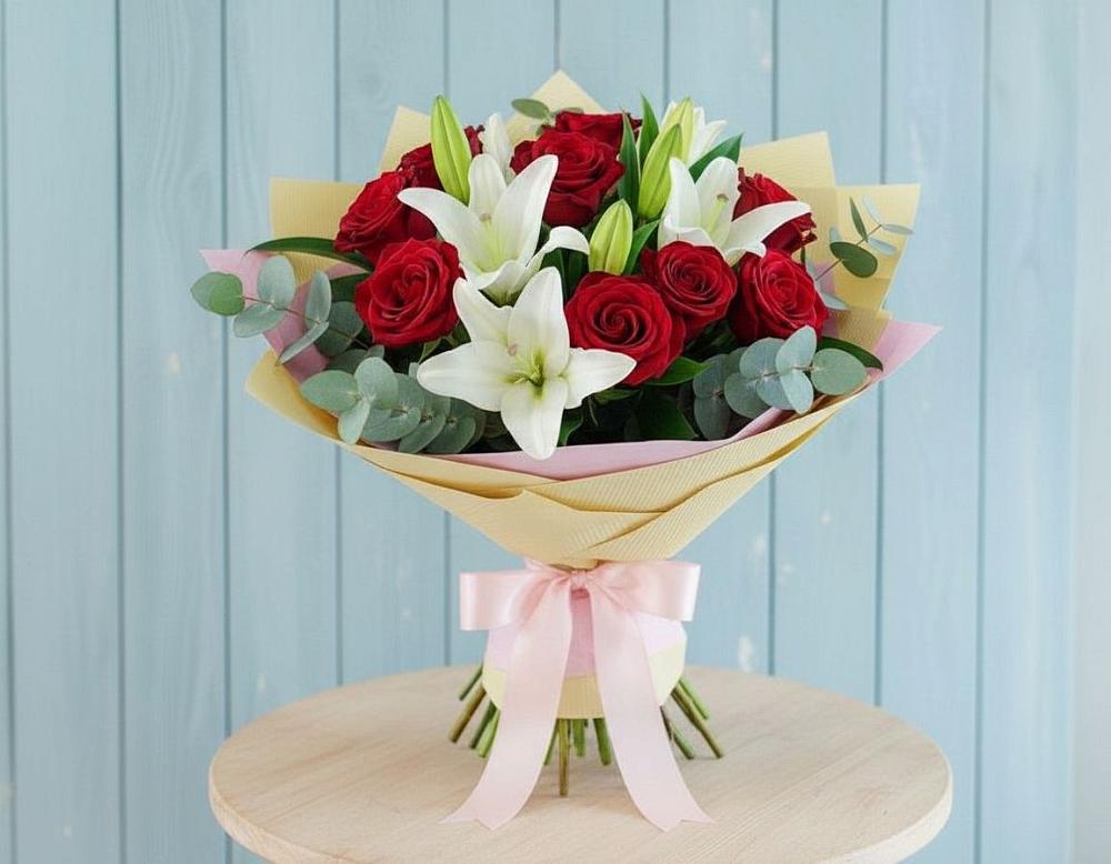 Букет цветов из: Лилии и Розы в Ордынском
